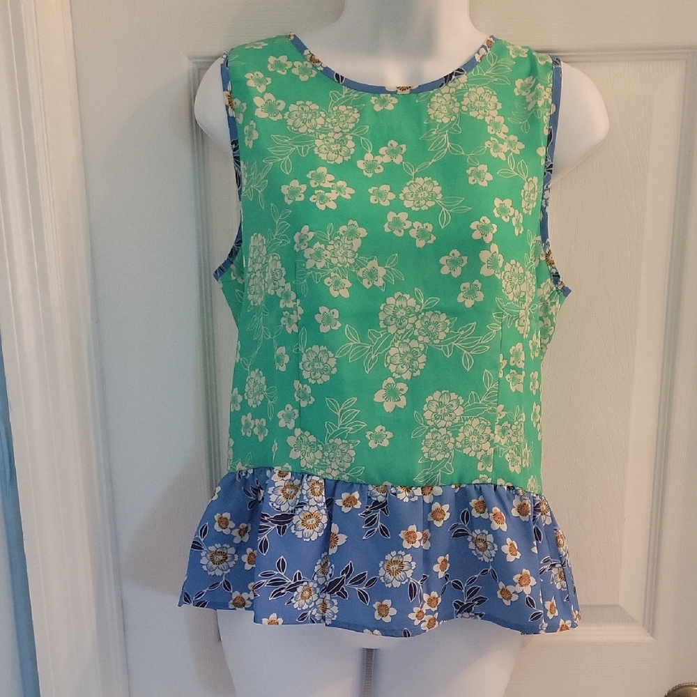 Freebird Green and Blue Floral Blouse
